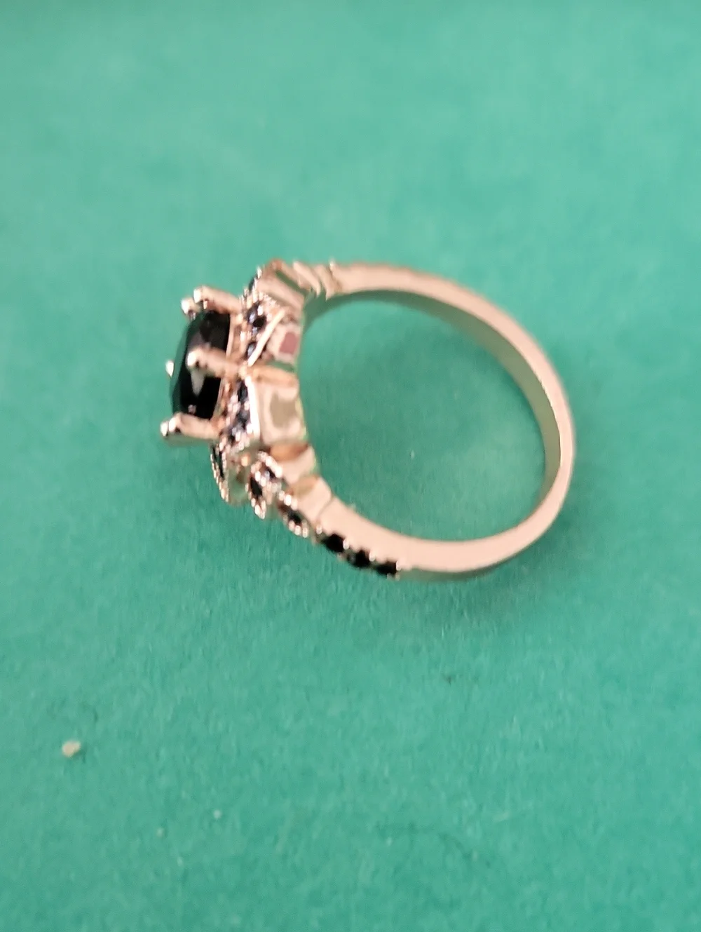 Elegant Rose Gold Black Gemstone Filigree Ring size 6